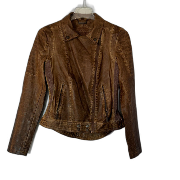 Jou Jou Faux Leather Brown Bomber Jacket - Picture 1 of 7